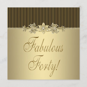 Invitación Fiesta de Cumpleaños 40 de Mujer Elegante Oro Negr
