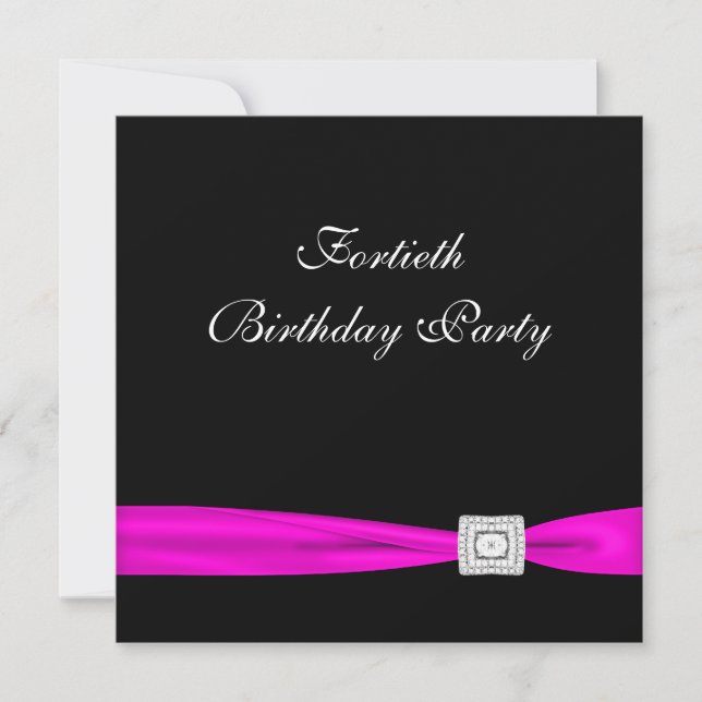 Invitación Fiesta de cumpleaños 40 de mujer en rosa fucsia ca (Anverso)