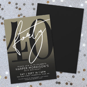 Invitación Fiesta de Cumpleaños 40 de Oro Negro Moderno