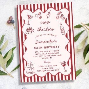 Invitación Fiesta de Cumpleaños 40 de Pasta Italiana de los 3