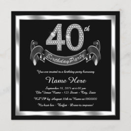 Invitación Fiesta de cumpleaños 40 de plata negra