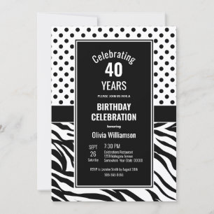 Invitación Fiesta de cumpleaños 40 de Punto de Polka Blanco y