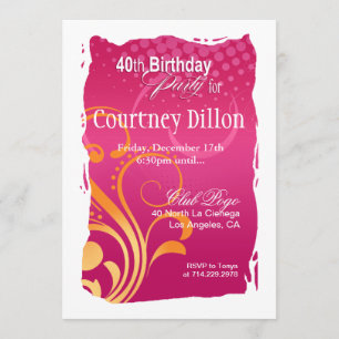 Invitación Fiesta de Cumpleaños 40 de Remolino de Naranja y R