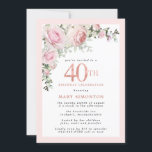 Invitación Fiesta de cumpleaños 40 de Rubor Rosa Floral rosa<br><div class="desc">Honre a una mujer especial con esta elegante y femenina 40ª invitación a la fiesta de cumpleaños. 40 está escrito en un texto grande de color rosa. Sigue la celebración del cumpleaños. El nombre de la clientela distinguida también está escrito con mayúsculas rosas. Las rosas rosadas de Rubor y las...</div>