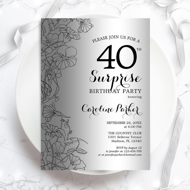 Invitación Fiesta de cumpleaños 40 de Silver Surprise (Subido por el creador)