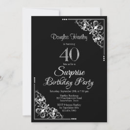 Invitación Fiesta de cumpleaños 40 de sorpresa negra y blanca