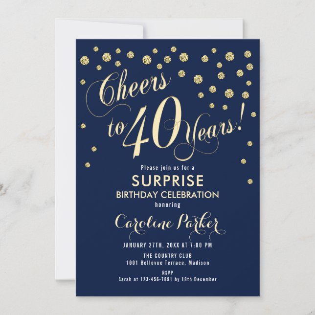 Invitación Fiesta de cumpleaños 40 de Surprise (Anverso)