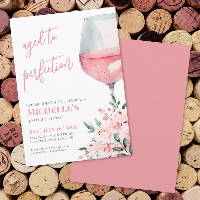 Invitación Fiesta de Cumpleaños 40 de Vino Floral (Wine Floral 40th Birthday Party Invitation)