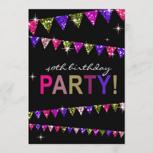 Invitación Fiesta de cumpleaños 40 del Purpurina Pennant