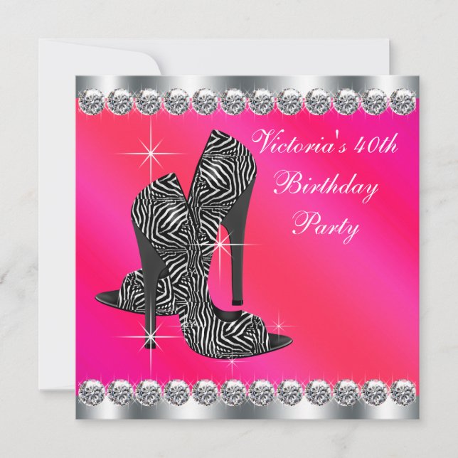 Invitación Fiesta de cumpleaños 40 elegante de mujer en rosa  (Anverso)
