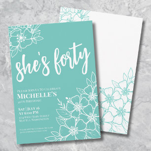 Invitación Fiesta de Cumpleaños 40 Elegante Floral