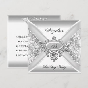 Invitación Fiesta de cumpleaños 40 Elegante Joyas de Plata y