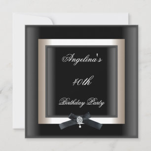 Invitación Fiesta de cumpleaños 40 Elegante Negro Blanco Joya