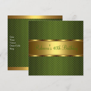 Invitación Fiesta de Cumpleaños 40 Elegante Verde Dorado