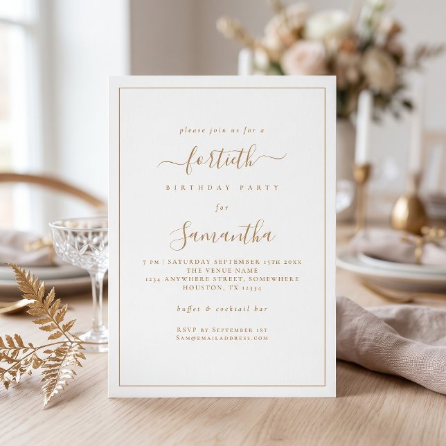 Invitación Fiesta de cumpleaños 40 elegantemente bordeada con (Subido por el creador)