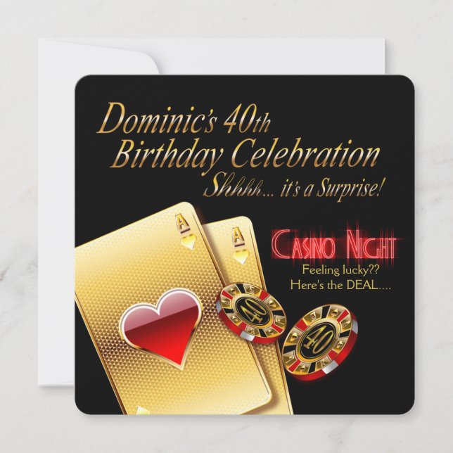 Invitación Fiesta de cumpleaños 40 en el Casino Vegas de Dom (Anverso)