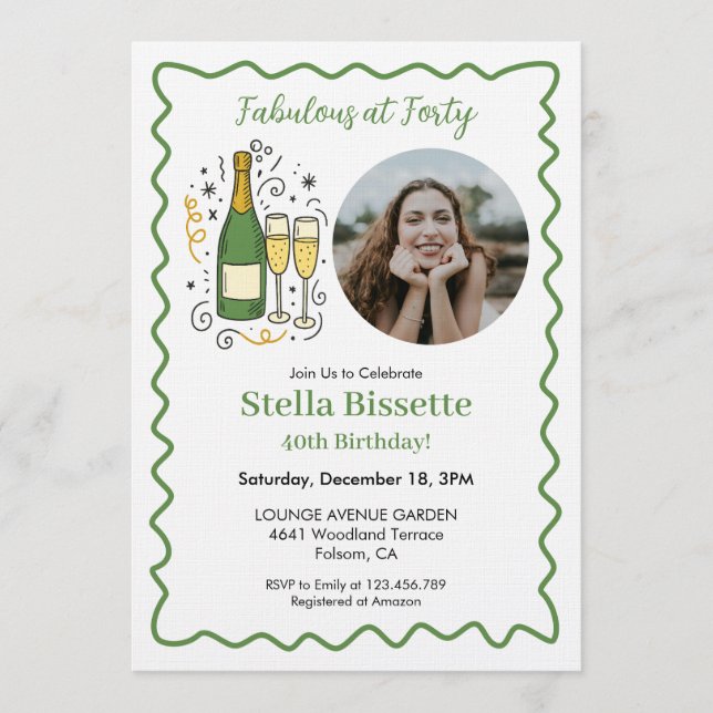 Invitación Fiesta de Cumpleaños 40 Fabuloso a los Cuarenta (Anverso)