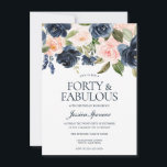 Invitación Fiesta de cumpleaños 40 Floral rosa Rubor azul de<br><div class="desc">Navy Blue Rubor Pink Floral 40th Birthday Fiesta Ver colección de correspondencias en Nicho y Nest Store También tenemos muchas otras Invitaciones y colecciones.</div>