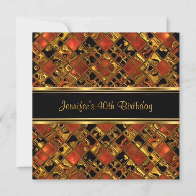 Invitación Fiesta de cumpleaños 40 Gold Black Red  Abstract (Anverso)