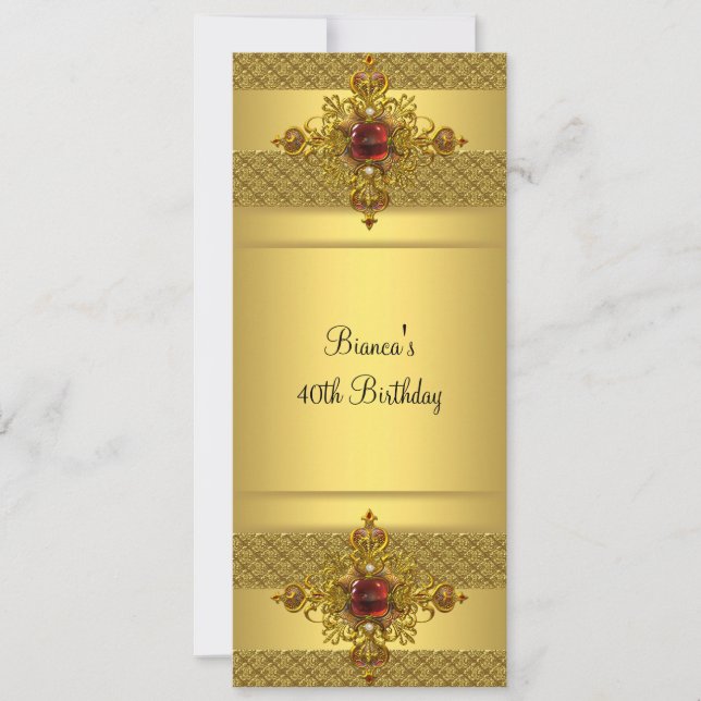 Invitación Fiesta de cumpleaños 40 Gold Red Jewel (Anverso)