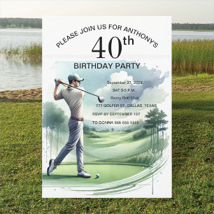 Invitación Fiesta de cumpleaños 40 Golfer Adulto Deportes Gol