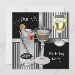 Invitación Fiesta de cumpleaños 40 hombre bebidas metal negro