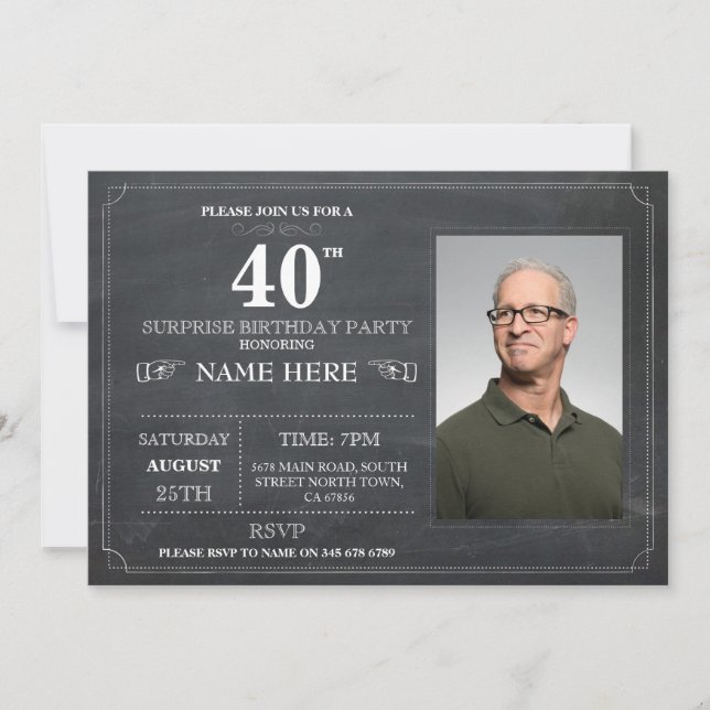 Invitación Fiesta de cumpleaños 40 invitada por Chalkboard Su (Anverso)