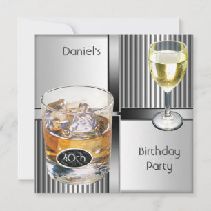 Invitación Fiesta de cumpleaños 40 Mens bebidas Metal Negro P