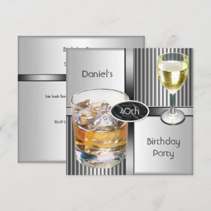 Invitación Fiesta de cumpleaños 40 Mens bebidas Metal Negro P