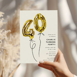 Invitación Fiesta de cumpleaños 40 Minimal Gold 40 Globo