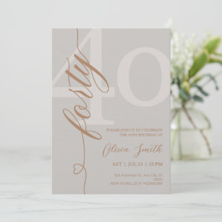 Invitación Fiesta de cumpleaños 40 moderno beige y dorado