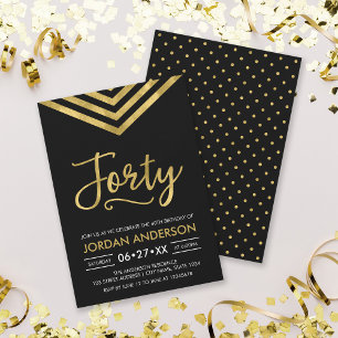 Invitación Fiesta de Cumpleaños 40 Moderno de Chevron de Oro 