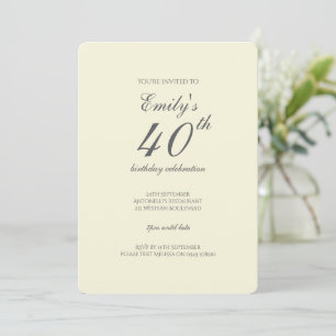 Invitación Fiesta de cumpleaños 40 moderno elegante crema