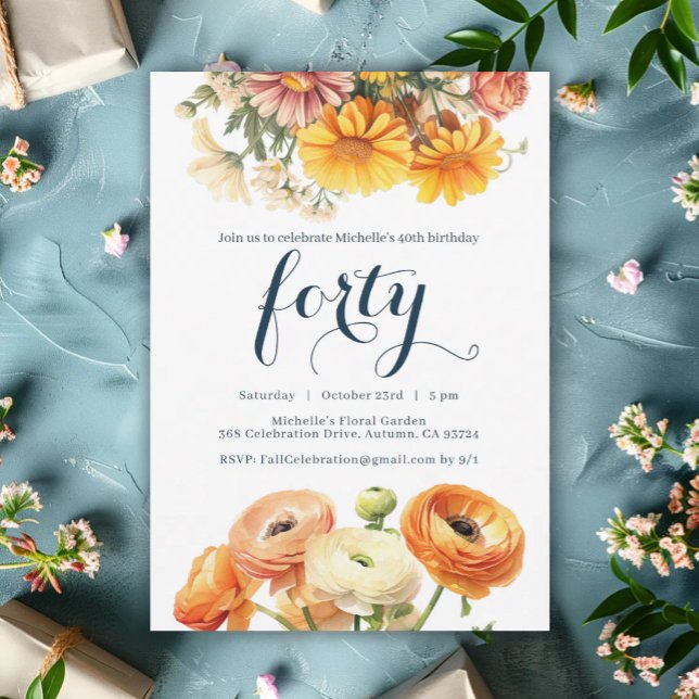 Invitación Fiesta de cumpleaños 40 moderno jardín botánico fl (Subido por el creador)