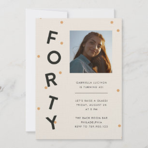 Invitación Fiesta de cumpleaños 40 Moderno Negro + Dorado