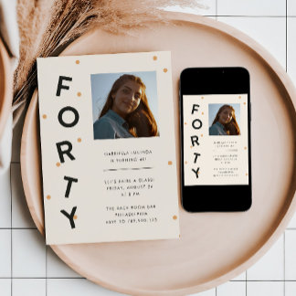 Invitación Fiesta de cumpleaños 40 Moderno Negro + Dorado