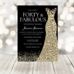Invitación Fiesta de cumpleaños 40 mujeres vestidas de oro ne<br><div class="desc">Black Golden Dress Womans 40th Birthday Fiesta - 30 y fabulosas Variaciones a la invitación y artículos a juego en nuestra tienda</div>