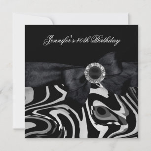 Invitación Fiesta de cumpleaños 40 negro blanco abstracto dia