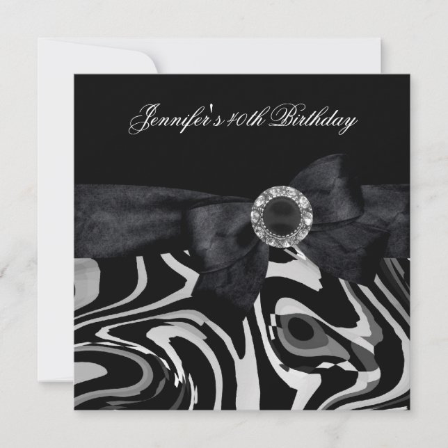 Invitación Fiesta de cumpleaños 40 negro blanco abstracto dia (Anverso)