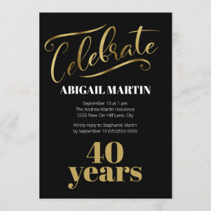 Invitación Fiesta de cumpleaños 40 negro oro blanco