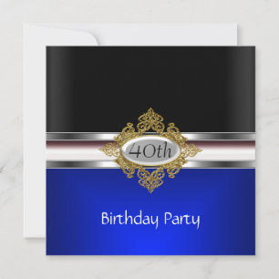Invitación Fiesta de cumpleaños 40 negro plata Royal Blue neg