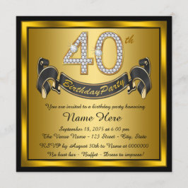 Invitación Fiesta de cumpleaños 40 negro y dorado