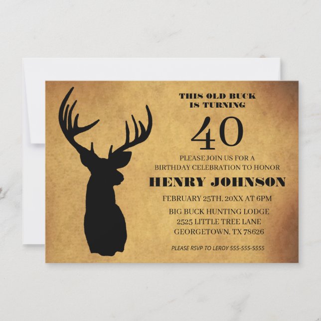 Invitación Fiesta de cumpleaños 40 Old Buck (Anverso)