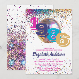 Invitación Fiesta de cumpleaños 40 personalizable Disco Color