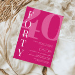 Invitación Fiesta de cumpleaños 40 Pink 40 minimalista<br><div class="desc">Esta minimalista tipografía, invitación a la fiesta de cumpleaños número 30, es perfecta para una fiesta de cumpleaños moderna. El diseño sencillo presenta una fuente blanca clásica sobre fondo rosado. Personalizable en cualquier color. Mantenga el diseño minimalista y elegante, tal como está, o lo personalice añadiendo sus propios gráficos y...</div>