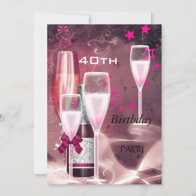 Invitación Fiesta de cumpleaños 40 Pink Champagne 40 (Anverso)