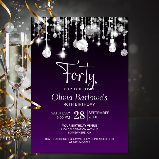 Invitación Fiesta de cumpleaños 40 Purple con estilo (Subido por el creador)