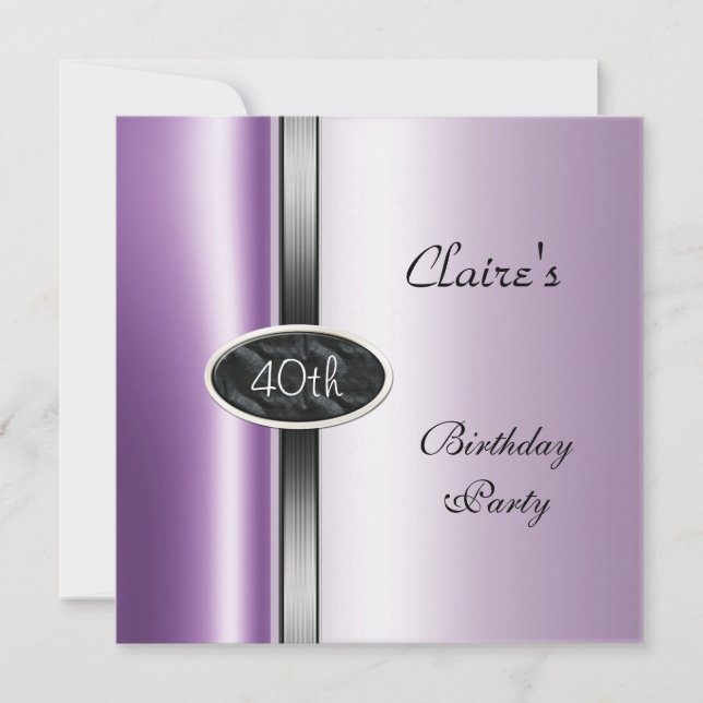 Invitación Fiesta de cumpleaños 40 Purple Lilac Silver (Anverso)