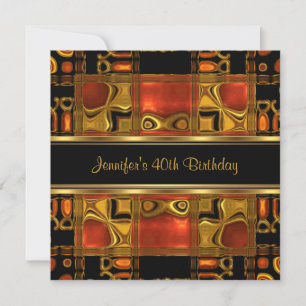 Invitación Fiesta de cumpleaños 40 Red Gold Black Vidrio Teñi