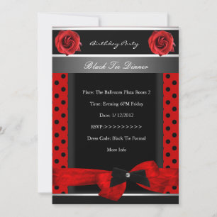 Invitación Fiesta de cumpleaños 40 Red Spot Rose Black Tie
